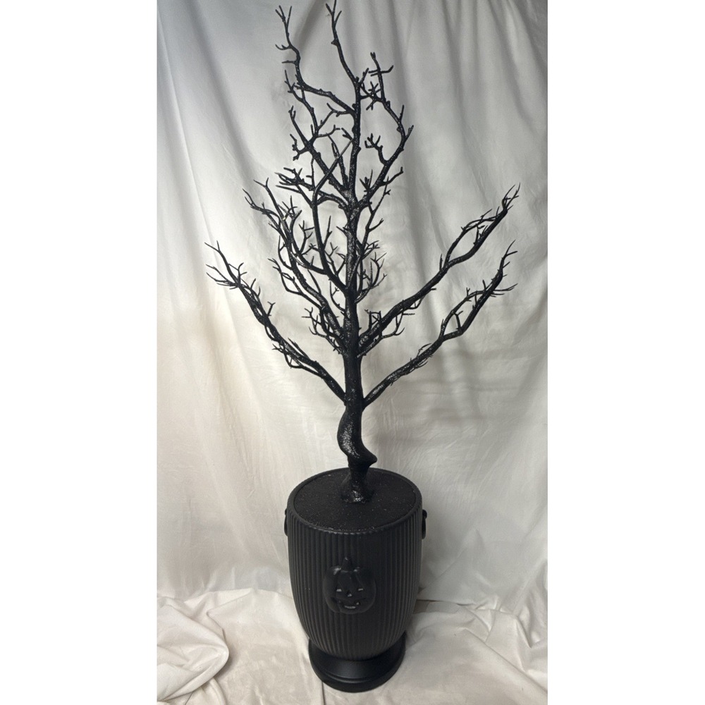 Halloween Hyde & EEK! Black Glitter Pot Tree Large Urn 38" Porch Decor Goth Boo